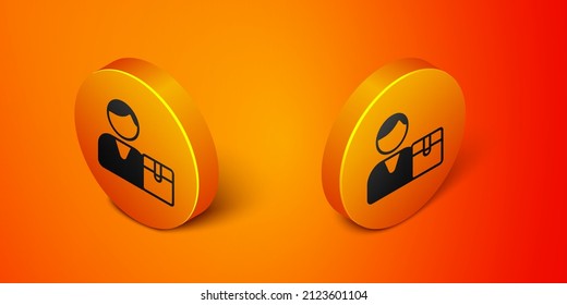 Isometric Buyer icon isolated on orange background. Orange circle button. Vector