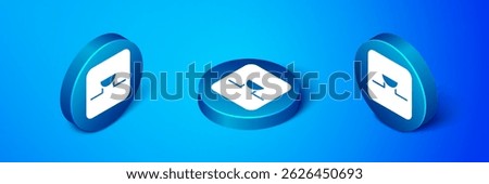 Isometric Buzzer in electronic circuit icon isolated on blue background. Blue circle button. Vector
