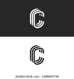 Isometric C letter logo mockup, modern trendy linear design, black and white smooth lines CCC typography emblem