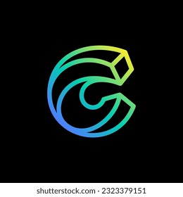 Isometric C letter logo. Neon lights emblem. Multicolor gradient impossible lines design. Cubic bright icon for blockchain labels, nightlife headlines, futuristic posters, NFT advertisement.