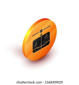 Isometric Cable car icon isolated on white background. Funicular sign. Orange circle button. Vector Illustration
