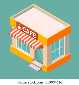 Isometric cafe building isolated on a white background. Building icon in the isometric projection. Vector illustration.