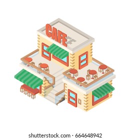  Isometric cafe building isolated on a white background.  