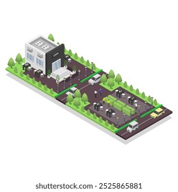 Edifício de café isométrico sobre fundo