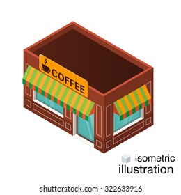 Isometric cafe, coffee shop isolated on a white background. Building icon in the isometric projection. Vector illustration.