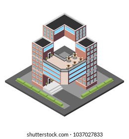 isometric cafe hotel restaurant model new trend modern concept building
