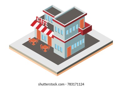 isometric cafe shop building