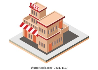 isometric cafe shop building