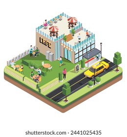 isometric of cafe two floors design modern trendy