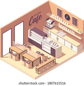 Isometric Cafeteria Coffee Shop In New Normal