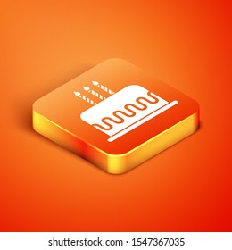 Isometric Cake with burning candles icon isolated on orange background. Happy Birthday.  Vector Illustration