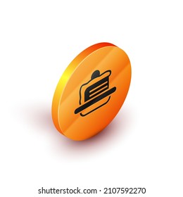 Isometric Cake icon isolated on white background. Happy Birthday. Orange circle button. Vector