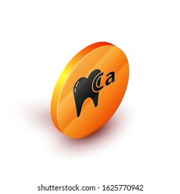 Isometric Calcium for tooth icon isolated on white background. Tooth symbol for dentistry clinic or dentist medical center. Orange circle button. Vector Illustration