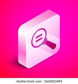 Isometric Calculation icon isolated on pink background. Silver square button. Vector Illustration