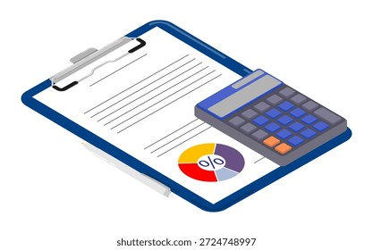 Cálculo isométrico del volumen del préstamo y celebración de un Acuerdo bancario para servicios de crédito preferencial. Vector de dibujos animados aislado sobre fondo blanco vista superior. NO HAY GEN DE IA