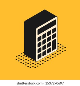 Isometric Calculator icon isolated on yellow background. Accounting symbol. Business calculations mathematics education and finance.  Vector Illustration