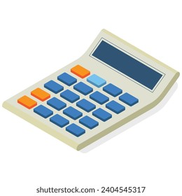 ilustración de calculadora isométrica con un diseño de botón azul y naranja vibrante. Perfecto para añadir un toque de tecnología a sus proyectos.