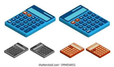isometric calculator. Learning tools. Calculation of finances and accurate bookkeeping. Realistic 3D vector isolated on white