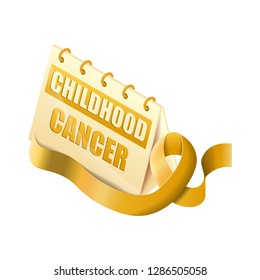 Isometric calendar childhood cancer day witch yellow ribbon isolated