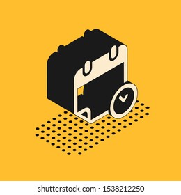 Isometric Calendar and clock icon isolated on yellow background.  Vector Illustration
