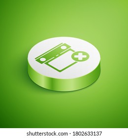Isometric Calendar date delete icon isolated on green background. Event reminder symbol. White circle button. Vector.