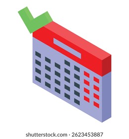 Calendário isométrico com dias de folga e uma marca de verificação, representando o conceito de gestão do tempo