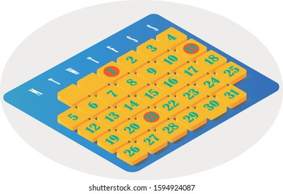 Isometric calendar design to organize business dates