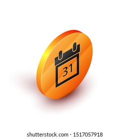 Isometric Calendar with Halloween date 31 october icon isolated on white background. Happy Halloween party. Orange circle button. Vector Illustration