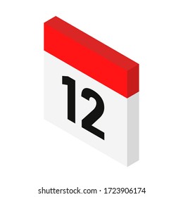 Isométrico calendario fecha 12. Día con el número 12. Ilustración vectorial. Estilo 3d