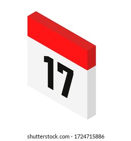 Isometric calendar icon date 17. Saint Patrick's Day. Day with number 17. Vector Illustration. 3d style