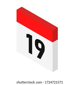 Isometric calendar icon date 19. Día con el número 19. Ilustración vectorial. 3.ᵉʳ estilo