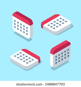 Isometric calendar icon in vector. 3d calendar illustration in modern style