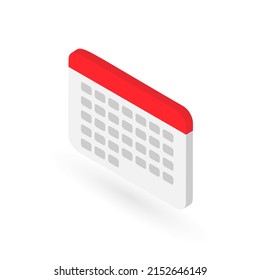 Isometric Calendar Isolated On White Background. Left Side View Of 3d Icon Of Monthly Calendar. Clip Art Element For Technology, Business Concept, Mobile, Business, Infographic App And Website Design