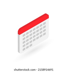 Isometric Calendar Isolated On White Background. Right Side View Of 3d Icon Of Monthly Calendar. Clip Art Element For Technology, Business Concept, Mobile, Business, Infographic App And Website Design