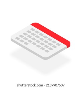 Isometric Calendar Isolated On White Background. Top View Of 3d Icon Of Monthly Calendar. Clip Art Element For Technology, Business Concept, Mobile, Business, Infographic App And Website Design