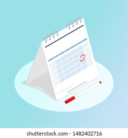 isometric calendar red marked vector
