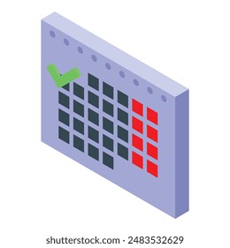 Calendario isométrico que muestra los fines de semana con marca de verificación el lunes, que representa el inicio de la semana laboral