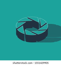 Isometric Camera shutter icon isolated on green background.  Vector Illustration