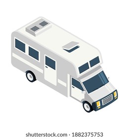 Isometric camper van composition with isolated image of van for camping vector illustration