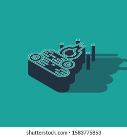 Isometric Campfire icon isolated on green background. Burning bonfire with wood.  Vector Illustration