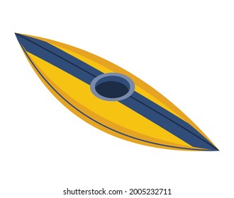 Isometric camping. Colored symbol of hiking. Icon with tool attributes or element of camp equipment. Sports boat, kayak isolated vector illustration