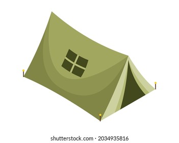 Isometric camping. Colored symbol of hiking. Icon with tool attributes or element of camp equipment. Tourist tent isolated vector illustration