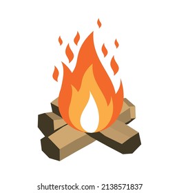 Isometric camping hiking active lifestyle vacation isometric composition with isolated image of campfire vector illustration
