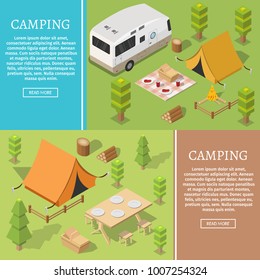 Isometric camping and hiking illustration picnic vector 