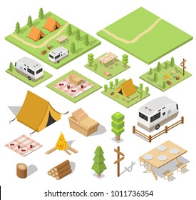 Isometric camping and hiking illustration picnic vector 