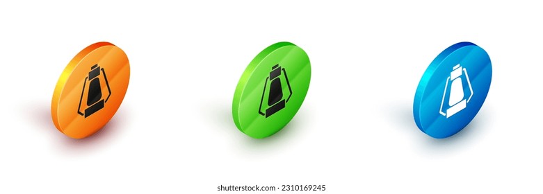 Isometric Camping linterna icono aislado en fondo blanco. Feliz fiesta de Halloween. Botón Círculo. Vector