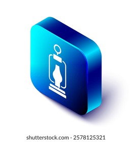 Isometric Camping lantern icon isolated on white background. Happy Halloween party. Blue square button. Vector