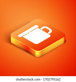 Isometric Camping metal mug icon isolated on orange background. Vector Illustration
