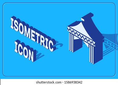 Isometric Camping tent icon isolated on blue background. Carnival camping tent. Amusement park.  Vector Illustration