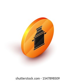 Isometric Can container for milk icon isolated on white background. Orange circle button. Vector Illustration